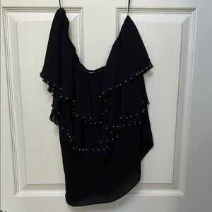 Elegant Black Ruffled Women's Strapless Top by Q&A
